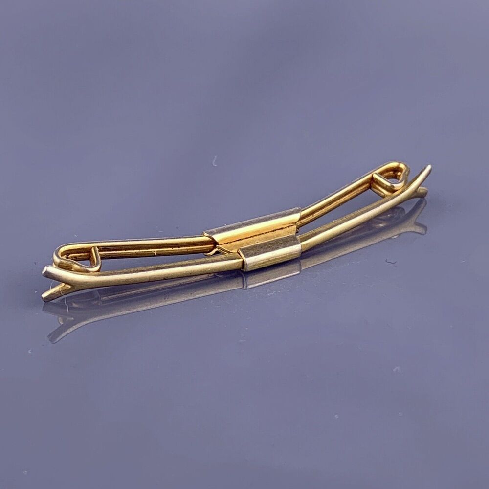 Y Wishbone Ends Gold Plated Tie Collar Bar Formal Simple Swank 2” Vintage